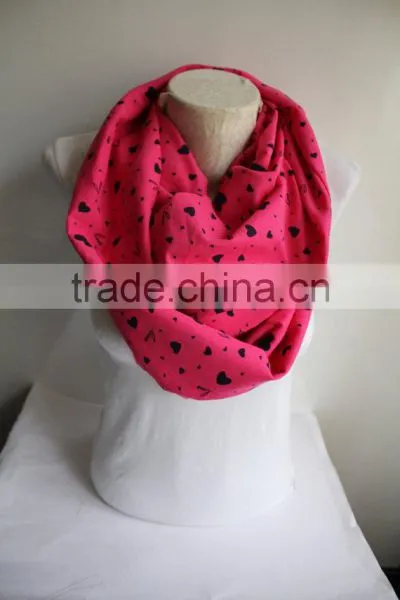 Pink Heart Infinity Scarf , Heart Printed Infinity Scarf, Neon Pink Scarf, Love Infinity Scarf photo-3