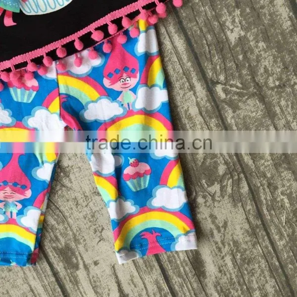 Baby Girls Summer Clothes Girls Children Troll Hair Capcake Outfits Kids Rainbow Capri Pants Outfits With Accessories photo-4