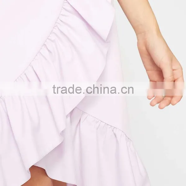 Falbala Hem Midi Wrap Skirt for Girls Hot Summer Ladies Poplin Fashion Skirts photo-4