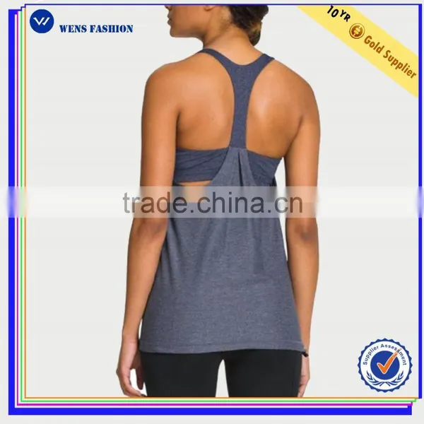 Body Fitted Yoga Y Back Tank Top With Striped Build-in Bra Inside Gym Tank Top photo-4