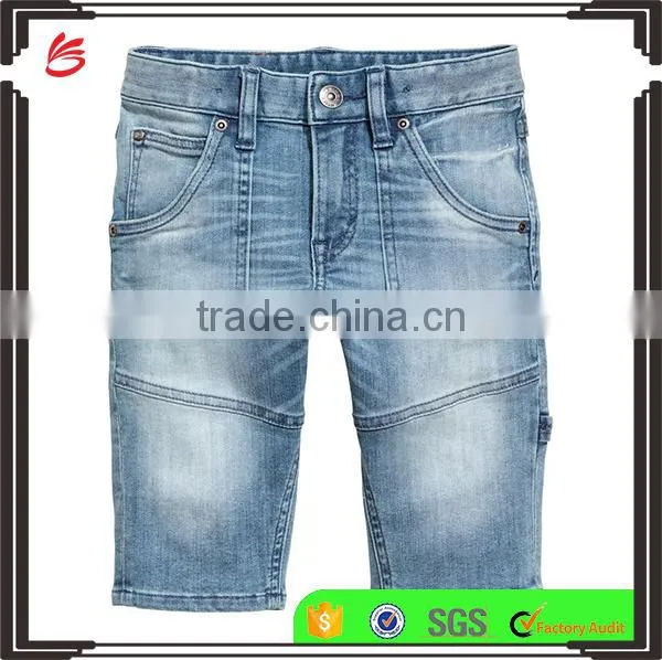 2017 New Summer Children Blue Washed Boys Tapered Knee-length Denim Cargo Shorts photo-2