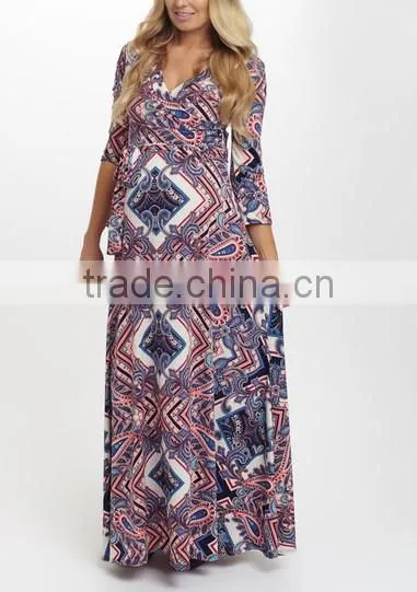 New Arrivals Maternity Dresses With Navy And Red Paisley Tie-Waist Maternity Maxi Dress Fashion Women Clothes WD80817-21 photo-2