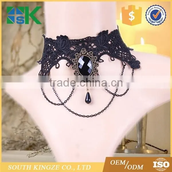 Black Lace Pearl Necklace European American Retro Jewelry Inlaid With Precious Stones Fake Collar Lace Chokers for Women photo-3