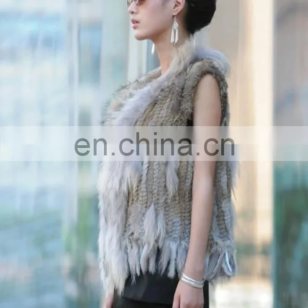 European Style Knitted Rabbit Fur Vest With Raccoon Fur Trimming for Women photo-3