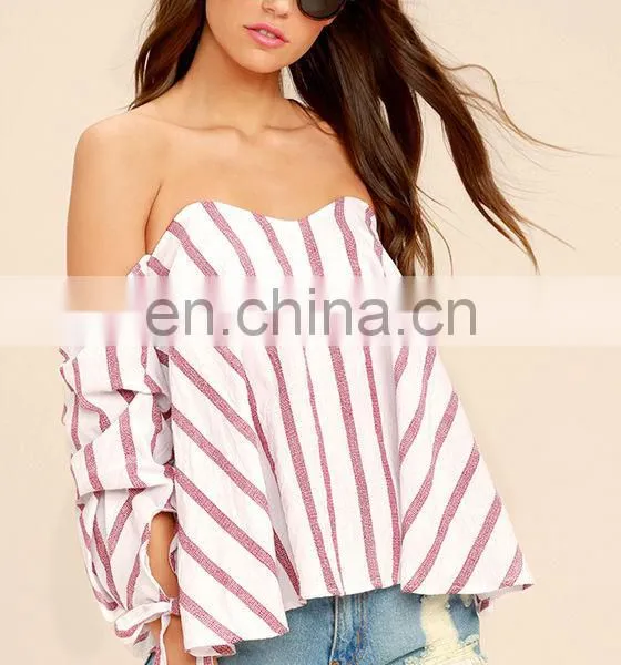 Custom Off the Shoulder Striped Crop Top For Women photo-2