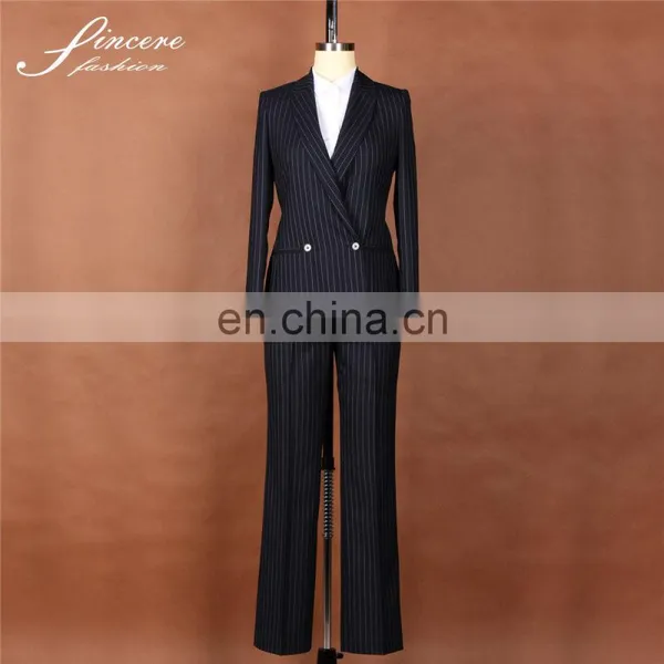 Ladies Office 100% Wool Stripe Fabric 2016 New Designs Fashion Suits Fancy Ladies Suits