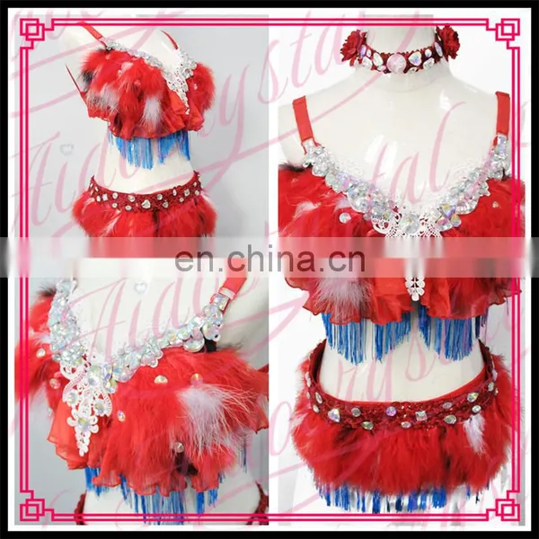 Aidocrystal Feathered Bra And Panty Wholesale Sexy Carnival Costume Feather Mini Skirt and Feather Bra