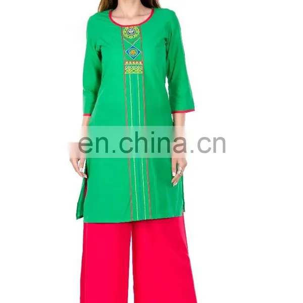 100% Cotton Made Round Neck With Intricate Embroidery at Front Kurti for Woman