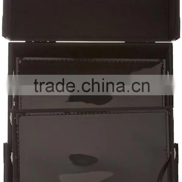 Aluminum Makeup Train Case, Travel Cosmetic Box With Trays, Mirror and Shoulder Strap,Black Aluminum Makeup Jewlery Case photo-4