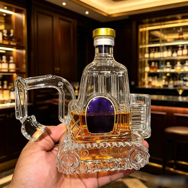 Excavator Shaped Lead-Free Crystal Liquor Decanter Whiskey Bottle for Bar Decor & Engineer Gift photo-4
