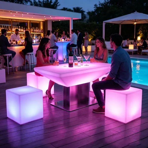Modern Rechargeable LED Illuminated Eco-Friendly Water Resistant Plastic Glowing Outdoor Bar Furniture for Supermarket Park Home photo-4