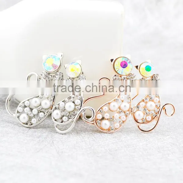 Alloy Brooch Rhinestone Brooch Lovely Double Cat Brooch Pearl Brooch photo-2