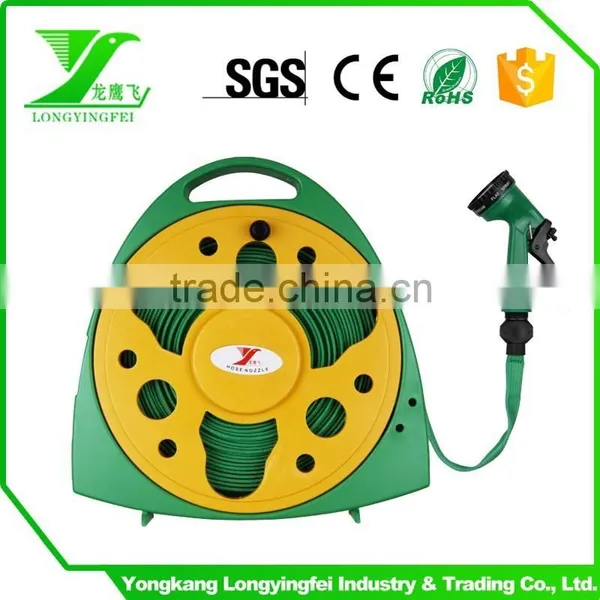 Garden Water Hose Reel With Green and Yellow Rack