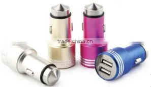 NEW Arrival Universal 5V3.1A Dual-port Aluminum Shell Mergency Escape Hammer Mini Car Chargers