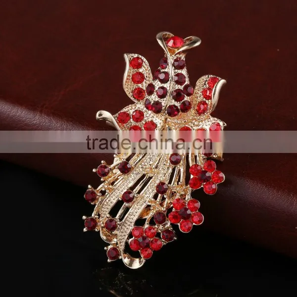Aqua Rhinestone Geometry Brooch Pin,Red Crystal Fish Scarf Buckle photo-3