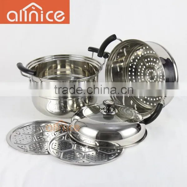 Bakelite Handle 28/30/32/34cm 2 Layer Stainless Steel Food Steamer With Glass Lid and Double Bottom photo-3