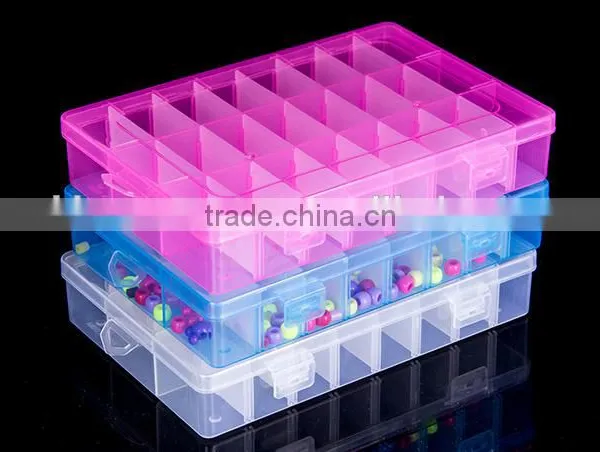 2016 new design 24 slots adjustable multi compartments storage plastic organizer jewellery boxes