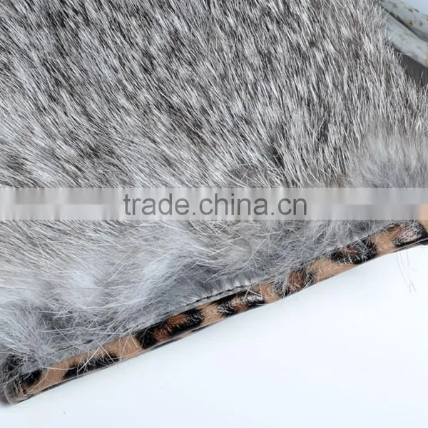 Cool Leopard Design Suede Leather Mittens Rabbit Fur Coverd Wrist Ladies Fashion photo-3