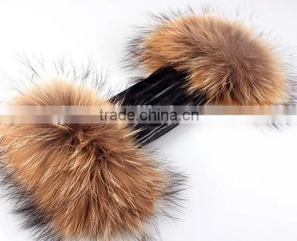 New 2016 Winter Fashion Raccoon Fur Short Design Women's Leather Gloves Thickening photo-2