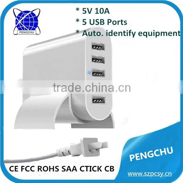Wholesale 5 Port Usb Wall Charger 5V 10A for Camera/mobile Phone/tablet