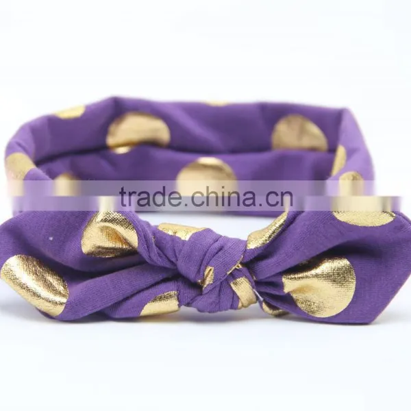 Gold Polka Dot Baby Headbands Big Bow Baby / Infant Top Knot Rabbit Ear Headbands For Babies photo-3