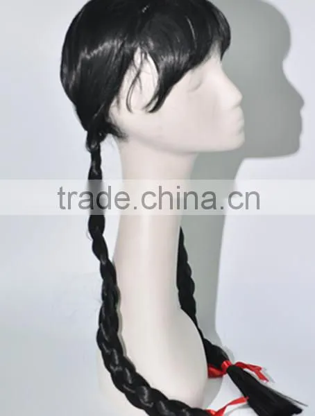 Long Black Wig With Two Braid N332 photo-2