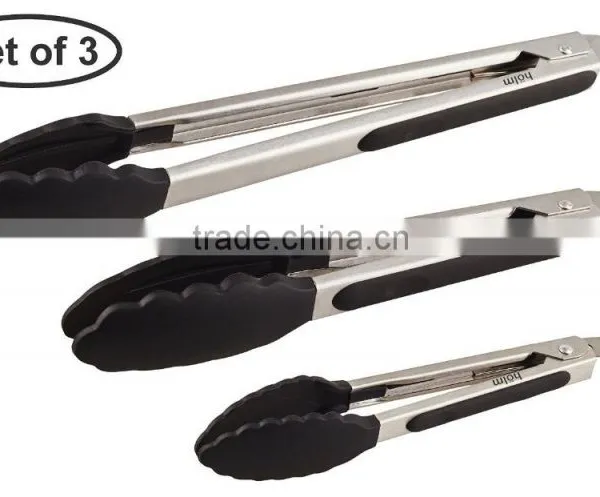 Kitchen Tools OEM Label Silicone Handle Stainless Steel 304 BBQ Tong photo-3