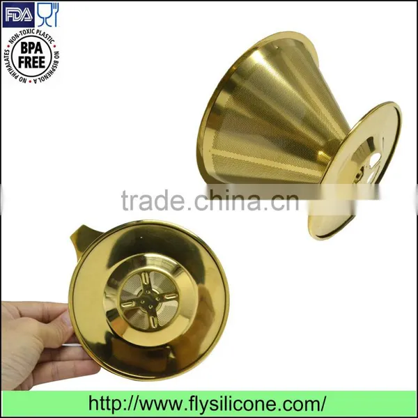 Reusable Eco-friendly Cone Shaped Stainless Steel Coated Gold Coffee Filter/dripper photo-5