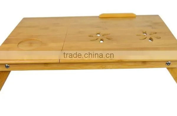 100% Bamboo Portable Laptop Desk Table Foldable Breakfast Serving Bed Tray Tilting Top Drawer BH004 photo-2