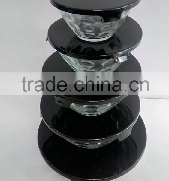 5 Pieces Glass Bowl Set With Multiple Black PP Lids photo-2