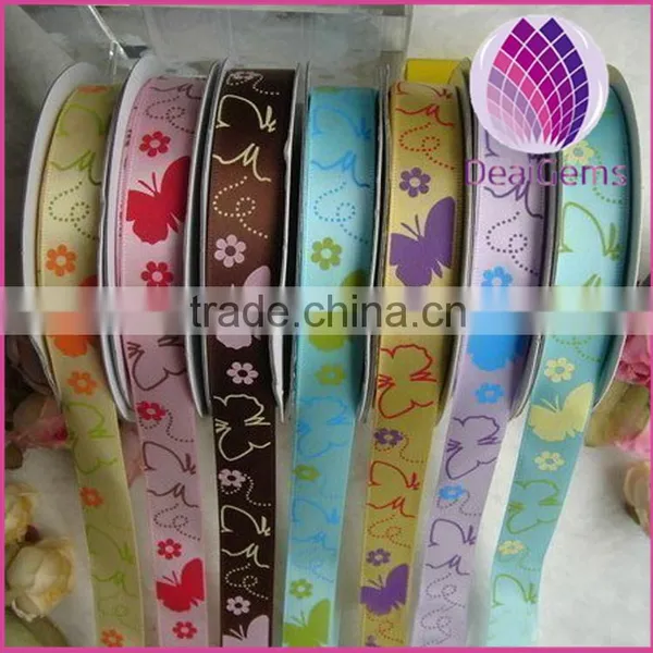 Cute Butterfly Grosgrain Ribbon,5/8 Inch With Single-side Printed Animal,Children's Hair Accessories,100yards / Roll.