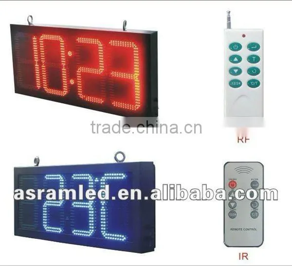 Red RF Remote Control Outdoor Red Double Side Time Date Temperature Led Clock