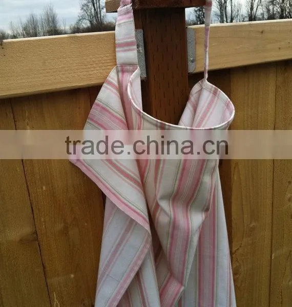 100% Cotton Light Pink White Stripe Woven Fancy Long Apron photo-3