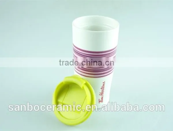 Ceramic Coffee Mug Without Handle With Silicone Lid / Band, Tall Ceramic Mugs photo-2