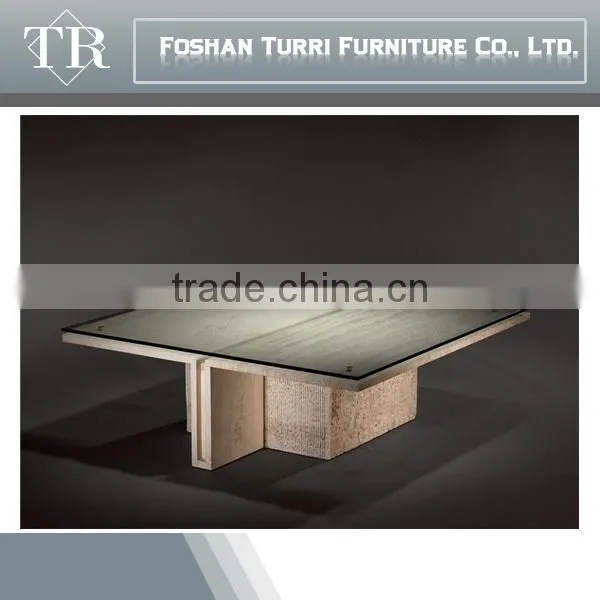 Luxury Living Room Furniture Centre Glass Coffee Table With Marble Base photo-4
