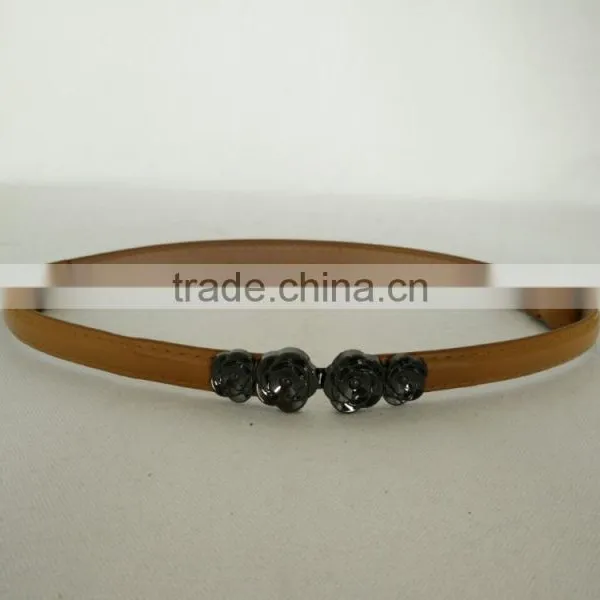 Wholesale Adjustable Flower Pattern Buckle Sex Women Lady Thin PU Waist Belt photo-5