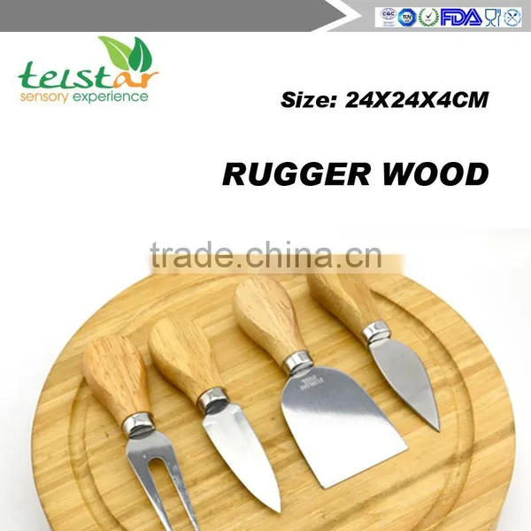 New Design High Quality Rubber Wood Cheese Board Wood Cheese Board With 4knives Set Bamboo & Wood Products Kitchenwares co Tools photo-3
