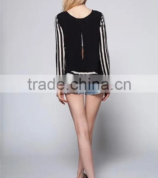 Women's Boat Neck Key Hole Back Long Sleeve Shirt Summer Casual Blouse photo-6