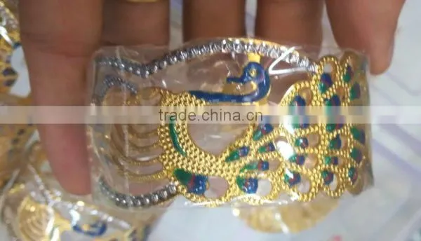 Peacock Design Enamel Broad Hand Carved Gold Plated BRACELET BANGLE KADA photo-3