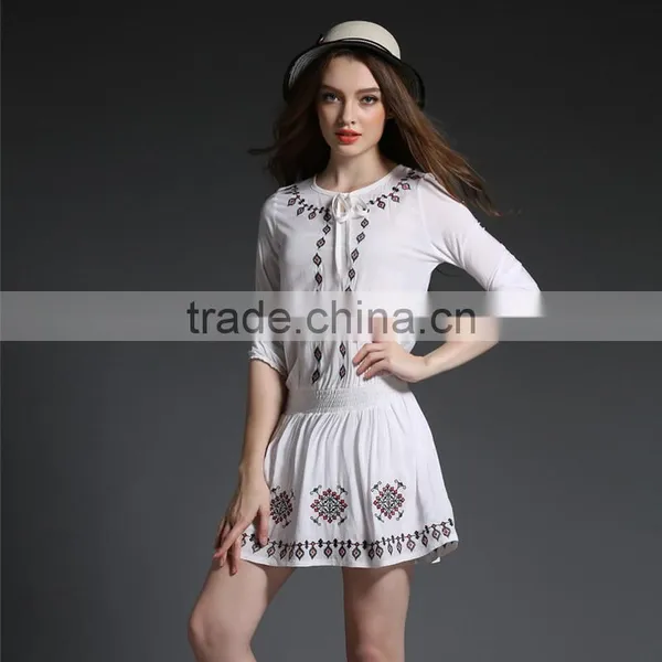 Maxnegio Bohemian Style White Embroidery Mini Dresses for Juniors photo-3