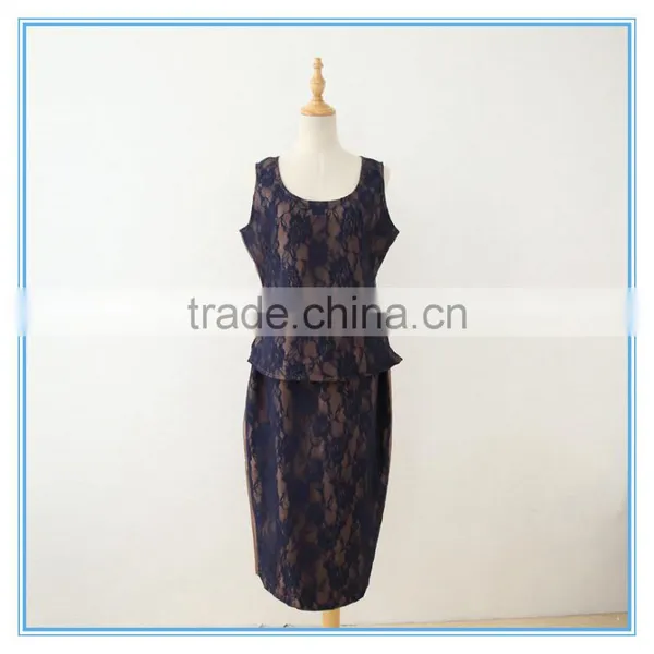 Shantung Lace Combination Classic 3 Pieces Skirt Church Suit For Women photo-4