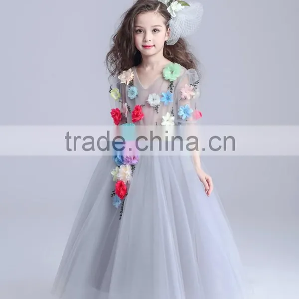 2017 Fancy Sheer Embroidery Gauze Short Sleeve Long Frocks Cotton Lining Dress photo-3