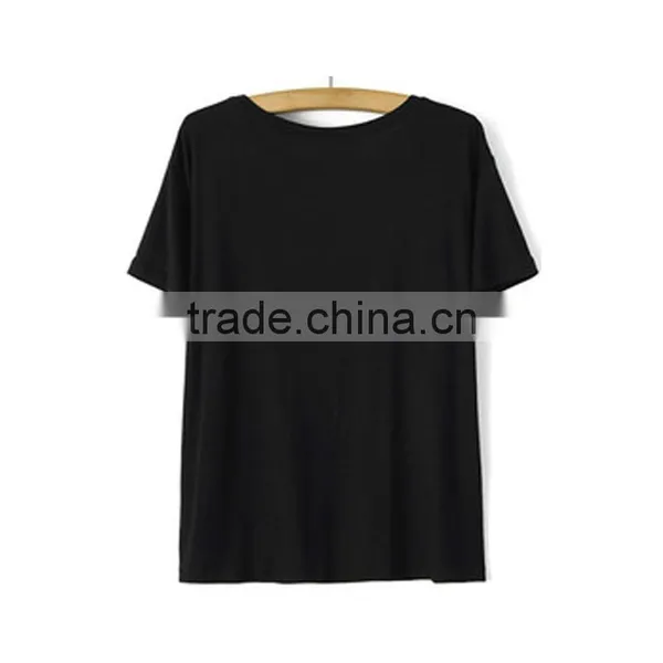 Black Ladies T-shirt Round Neck Short Sleeve Garment t Shirt photo-2