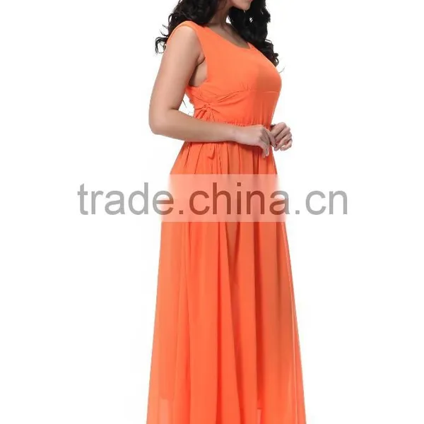 Women Chiffon V Neck Sleeveless Cocktail Party Evening Gown Long Dress photo-3