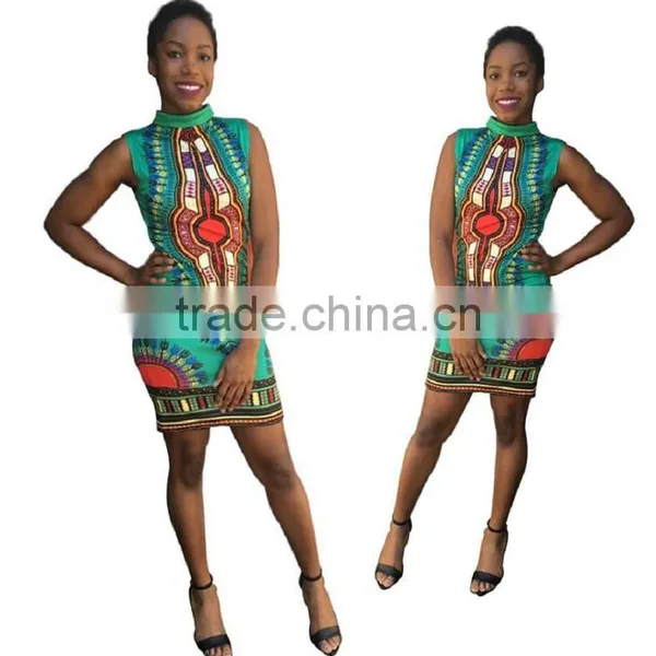 Walson Women Traditional African Print Fitted Dashiki Bodycon Dress photo-4