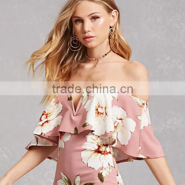 2017 Splited Neck and Off-shoulder Women Printed Sexy Bandage Dress photo-6