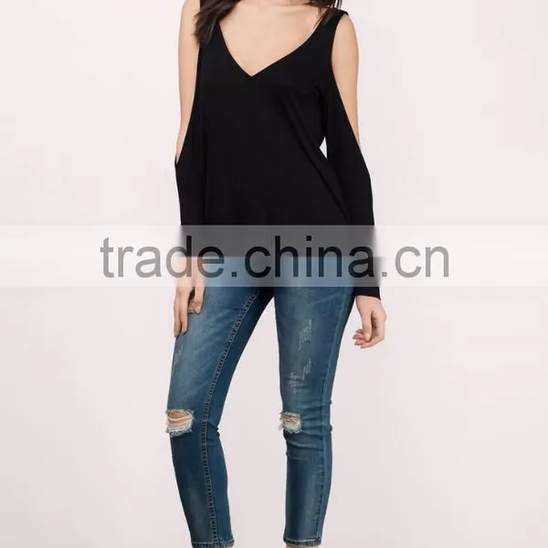 2017 Latest Fashion Design Sexy Women Clothing Black Lady Top photo-2