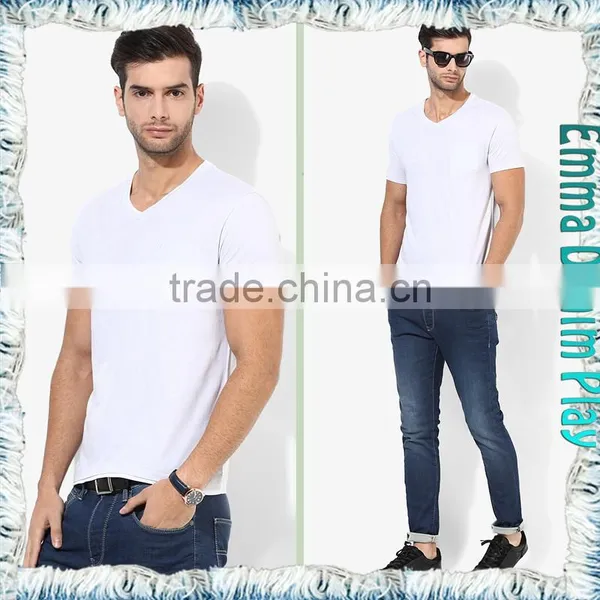 Basic Style Soft Pure White V Neck T-Shirt for Men photo-4