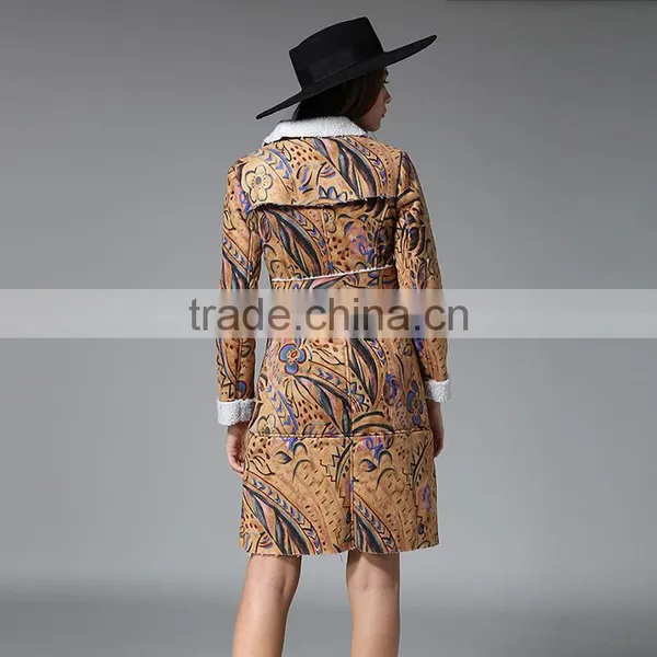 B40991A 2017 New Fashion Women Clothing Suede Long Printing Coat photo-5