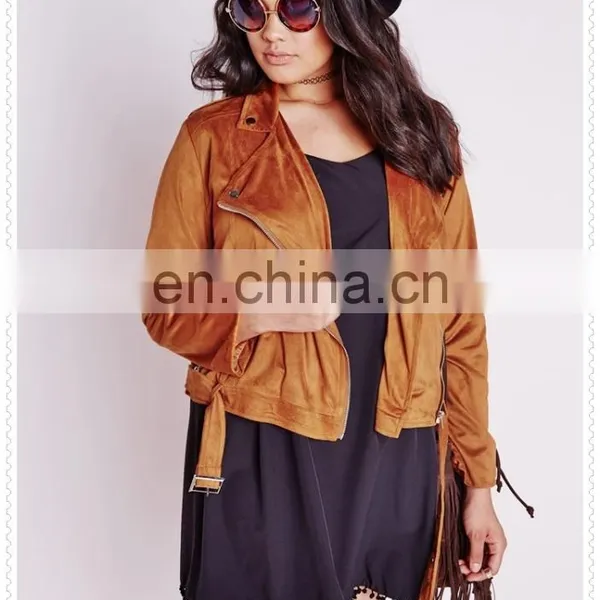 Oem Plus Size Female Faux Suede Biker Jacket Nice Design Low Price Made in China photo-5